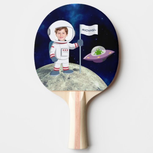 Custom Photo Spaceman on Moon Kids Ping Pong Paddle