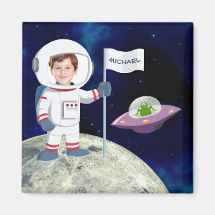 Custom Photo Spaceman on Moon Magnet
