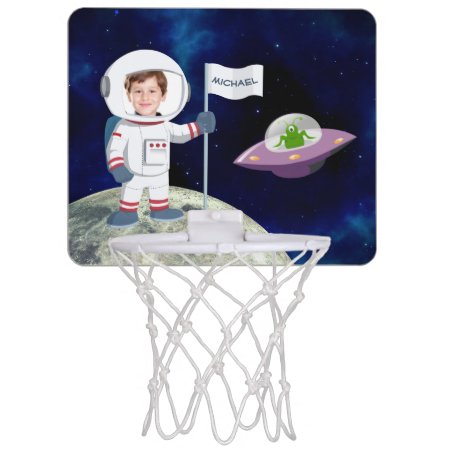 Custom Photo Spaceman On Moon Mini Basketball Hoop