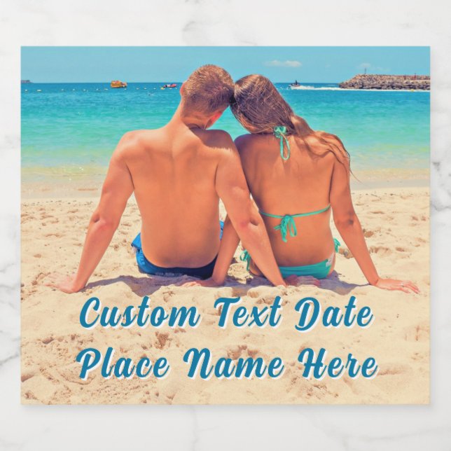 Custom Photo Sparkling Wine Label Personalize Text (Single Label)
