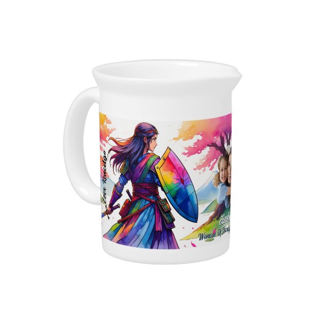 Custom Photo Spiritual Warrior Woman Rainbow Manga Beverage Pitcher (Left)