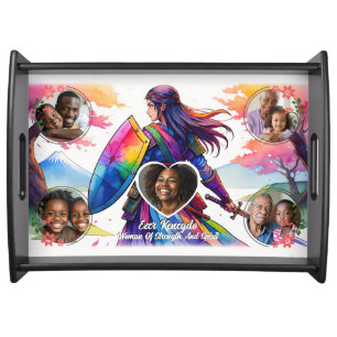 Custom Photo Spiritual Warrior Woman Rainbow Manga Serving Tray