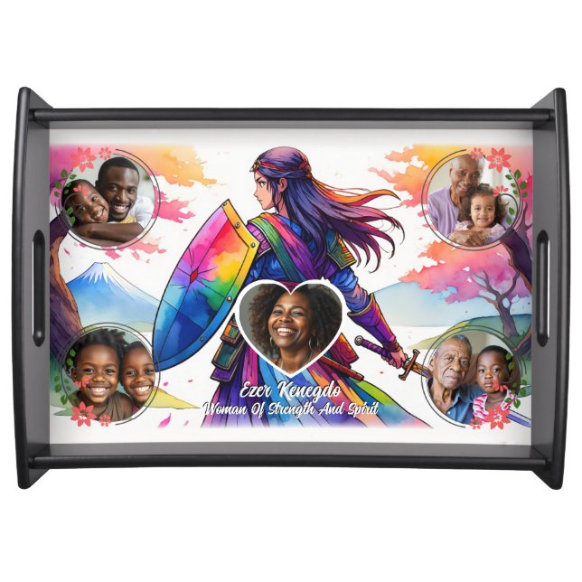 Custom Photo Spiritual Warrior Woman Rainbow Manga Serving Tray (Front)