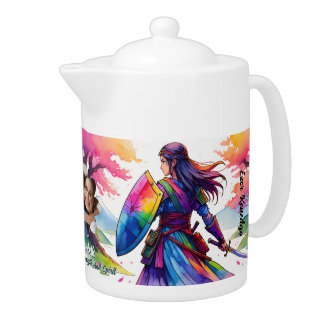 Custom Photo Spiritual Warrior Woman Rainbow Manga Teapot