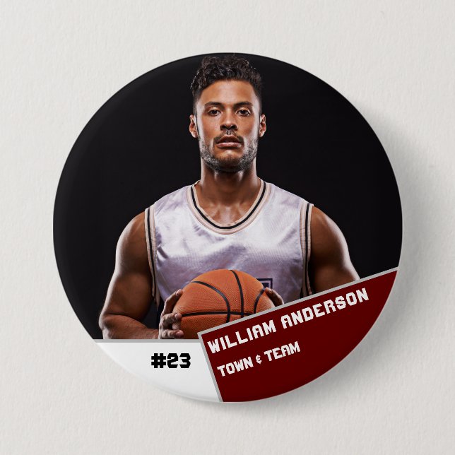 Custom photo sports button / pin basketball player (Front)