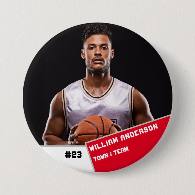 Custom photo sports button / pin basketball player (Front)