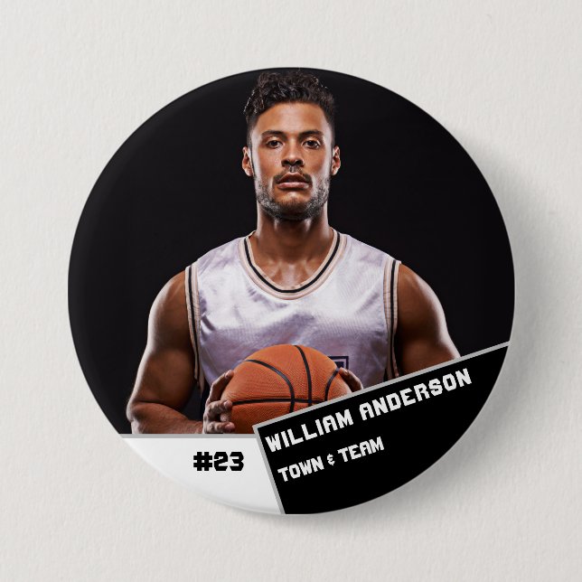 Custom photo sports button / pin basketball player (Front)