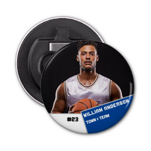 Custom photo sports button / pin basketball player bottle opener