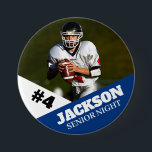 Custom photo sports button / pin football<br><div class="desc">Support your child's athletic endeavors with this custom sports pin. Great for senior nights! Available in a variety of sizes. Lots of options to customize.</div>