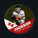 Custom photo sports button / pin football<br><div class="desc">Support your child's athletic endeavors with this custom sports pin. Great for senior nights! Available in a variety of sizes. Lots of options to customize.</div>