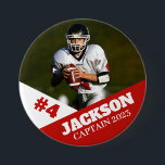 Custom photo sports button / pin football<br><div class="desc">Support your child's athletic endeavors with this custom sports pin. Great for senior nights! Available in a variety of sizes. Lots of options to customize.</div>