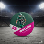 Custom photo sports button / pin football<br><div class="desc">Support your child's athletic endeavors with this custom sports pin. Great for senior nights! Available in a variety of sizes. Lots of options to customize.</div>
