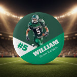 Custom photo sports button / pin football<br><div class="desc">Support your child's athletic endeavors with this custom sports pin. Great for senior nights! Available in a variety of sizes. Lots of options to customize.</div>