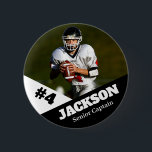 Custom photo sports button / pin football<br><div class="desc">Support your child's athletic endeavors with this custom sports pin. Great for senior nights! Available in a variety of sizes. Lots of options to customize.</div>