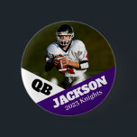 Custom photo sports button / pin football<br><div class="desc">Support your child's athletic endeavors with this custom sports pin. Great for senior nights! Available in a variety of sizes. Lots of options to customize.</div>