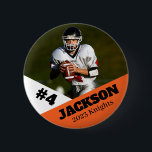 Custom photo sports button / pin football<br><div class="desc">Support your child's athletic endeavors with this custom sports pin. Great for senior nights! Available in a variety of sizes. Lots of options to customize.</div>