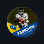 Custom photo sports button / pin football<br><div class="desc">Support your child's athletic endeavors with this custom sports pin. Great for senior nights! Available in a variety of sizes. Lots of options to customize.</div>