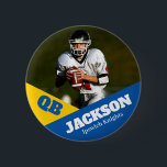 Custom photo sports button / pin football<br><div class="desc">Support your child's athletic endeavors with this custom sports pin. Great for senior nights! Available in a variety of sizes. Lots of options to customize.</div>