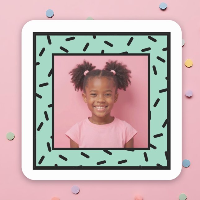 Custom Photo Sprinkle Frame Birthday Party Favors Square Sticker (Custom Photo Sprinkle Frame Birthday Party Favors Square Sticker)