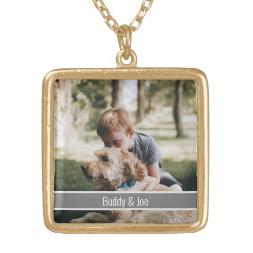 Custom Photo Square Gold Plated Necklace