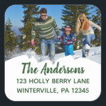 Custom Photo Square Return Address Labels<br><div class="desc">Add a personalized touch to your Christmas card mailing with these custom return address labels. They feature your own photo,  and your name and address in festive green lettering.</div>