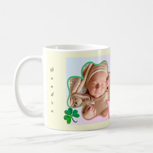 Custom Photo St. Patrick's 4Leaf Shamrock Frame Co Coffee Mug (Left)