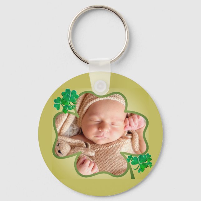 Custom Photo St. Patrick's 4Leaf Shamrock Keychain (Front)