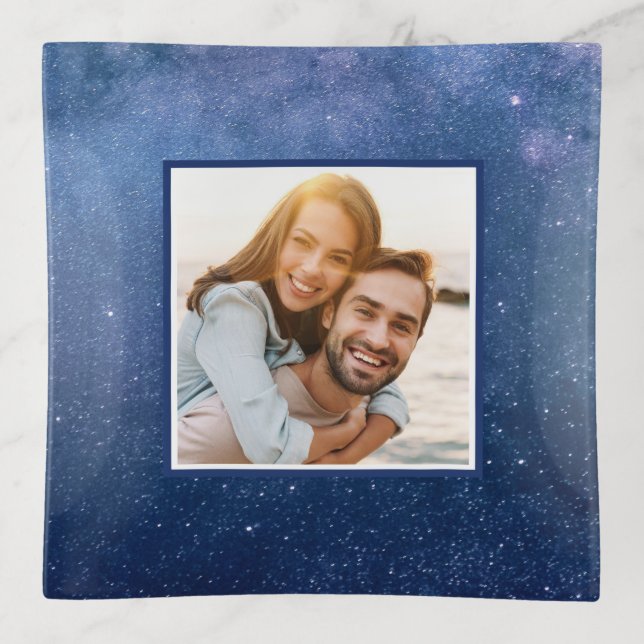 Custom Photo Starry Night Galaxy Modern Template Trinket Tray (Front)
