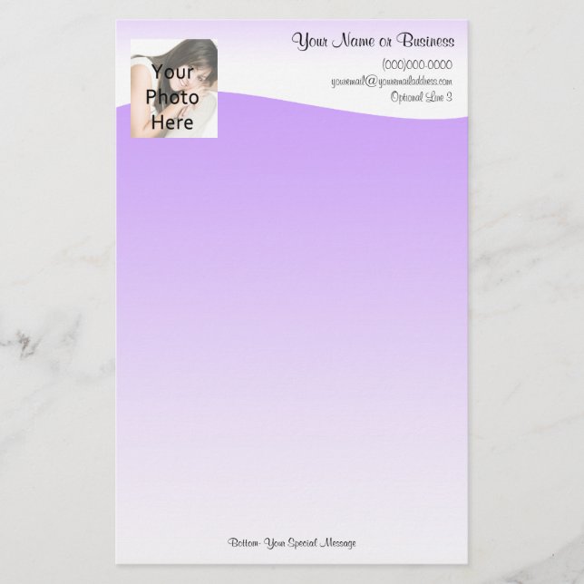 Custom Photo Stationery, Purple Wave Stationery (Front)