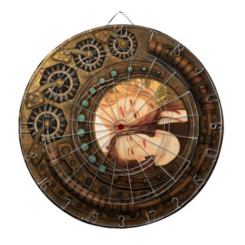 Custom Photo Steampunk Clock Time Metal Gears Dartboard - Decorative steampunk style metal clock with gears. Customize this design easily by adding your own custom image or photo.