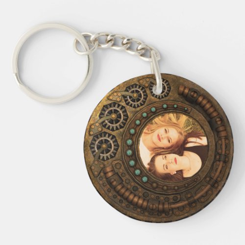 Custom Photo Steampunk Metal Gears Keychain - Decorative steampunk style metal clock with gears. Customize this design easily by adding your own custom image or photo.