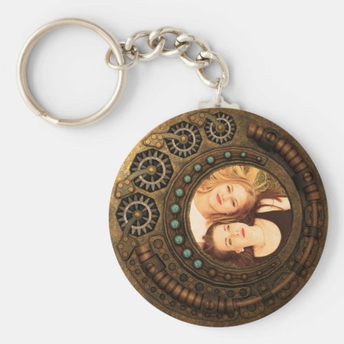 Custom Photo Steampunk Metal Gears Keychain - Decorative steampunk style metal clock with gears. Customize this design easily by adding your own custom image or photo.
