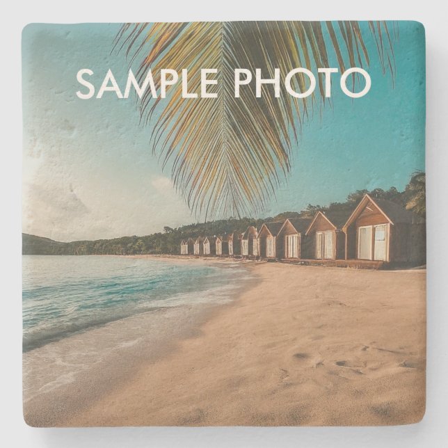 Custom Photo Stone Coaster – Beach (Front)