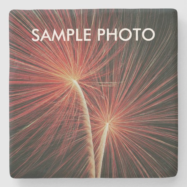 Custom Photo Stone Coaster – Fireworks (Front)