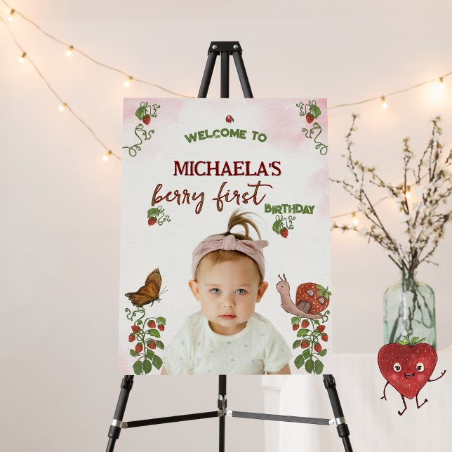 Custom Photo Strawberry 1st Birthday Welcome  Foam Board (Custom Photo Strawberry 1st Birthday Welcome Foam Board)