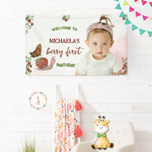 Custom Photo Strawberry 1st Birthday Welcome Sign