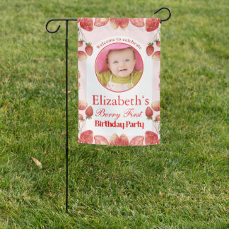 Custom Photo Strawberry Berry First Birthday Gift Garden Flag