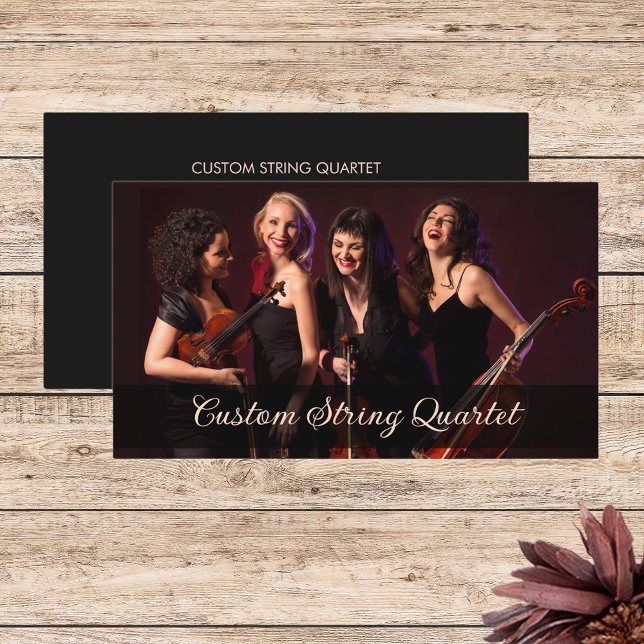 Custom Photo String Quartet Musician Black Business Card (Creator Uploaded)