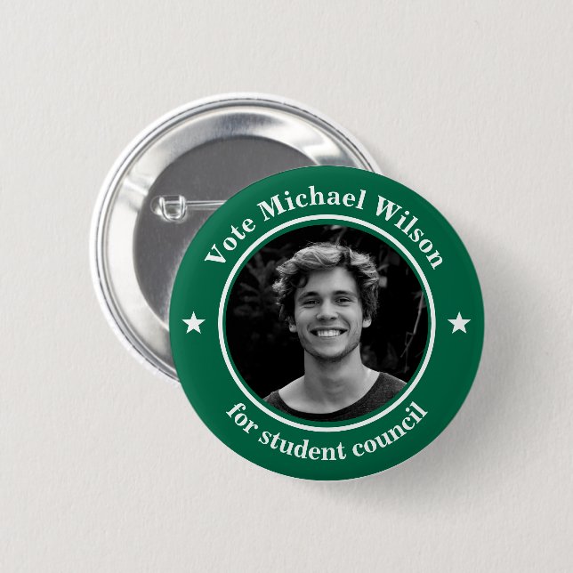 Custom Photo Student Union Election Dark Green Button (Front & Back)
