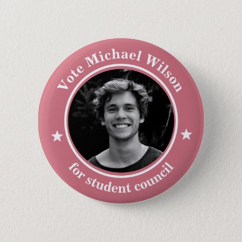 Custom Photo Student Union Election Pink Button