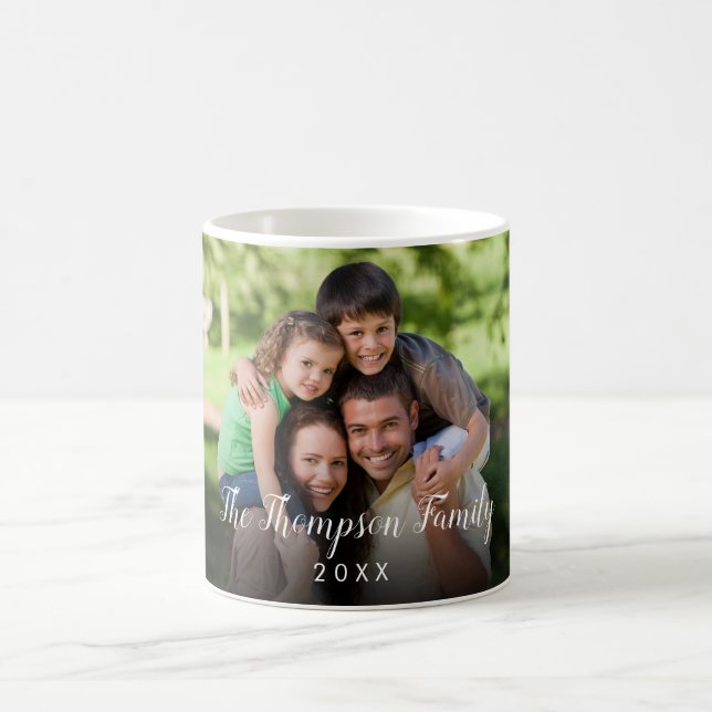 Custom Photo Stylish Script Name Date Coffee Mug (Center)