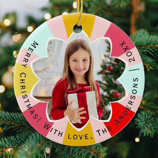 Custom Photo Sunburst Colorful Christmas Ceramic Ornament