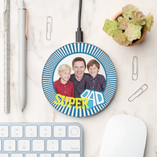 Custom Photo Super Dad Comic Book Wireless Charger