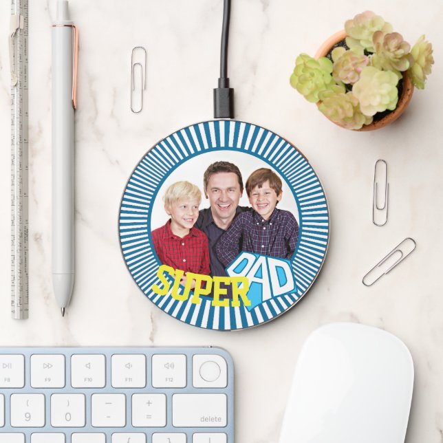 Custom Photo Super Dad Comic Book Wireless Charger (Desk)