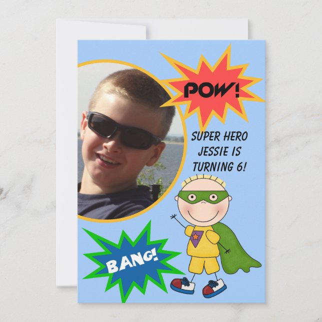 Custom Photo Super Hero Blond  Boy Birthday Invite (Front)