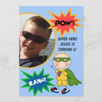 Custom Photo Super Hero Blond  Boy Birthday Invite by kids_birthdays at Zazzle