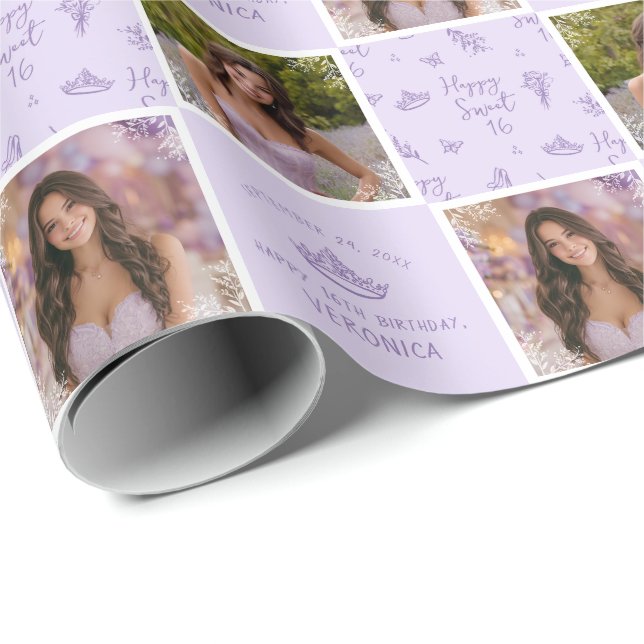 Custom Photo Sweet 16 Birthday wrapping paper (Roll Corner)