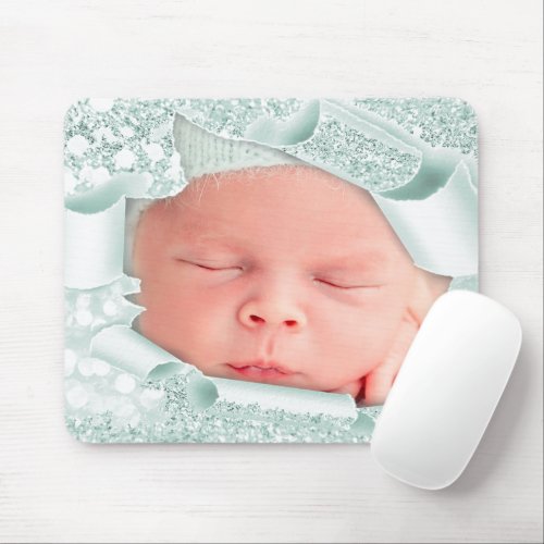 Custom Photo Sweet Baby Mint Blue Glitter Pastel Mouse Pad