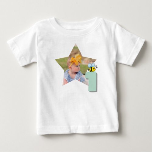 Custom Photo Sweet to Bee One 1st Birthday Baby T-Shirt