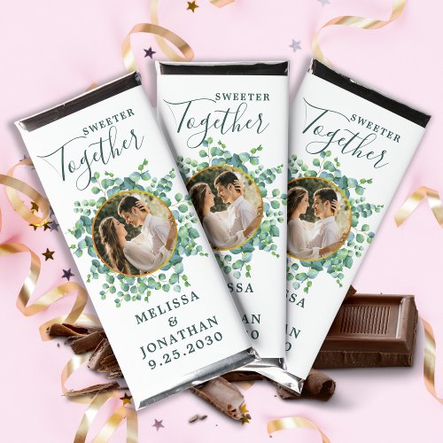 Custom Photo Sweeter Together Eucalyptus Wedding Hershey Bar Favors